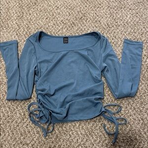 SHEIN Blue Long Sleeve Top with Ruched Sides